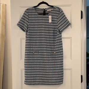 Ann Taylor LOFT Textured Blue and White Plaid Dress